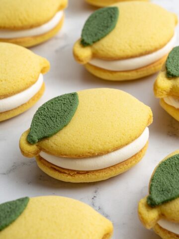 Vegan Lemon Sandwich Cookies with Lemon Curd and Matcha Leaf Accents Recipe