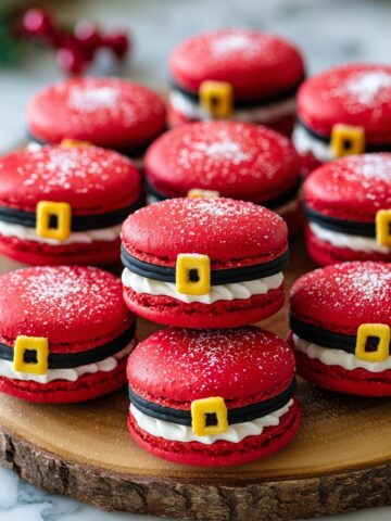Santa Claus Macarons with Sugar Cookie Buttercream and Festive Royal Icing Decorations Recipe