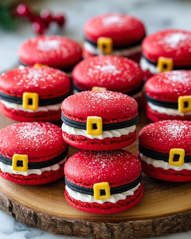 Santa Claus Macarons with Sugar Cookie Buttercream and Festive Royal Icing Decorations Recipe