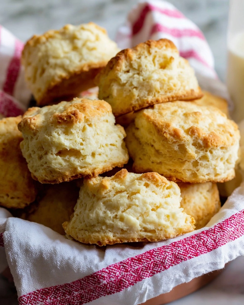 A close-up view of a pile of fluffy biscuits with a golden-brown top layer and a soft, crumbly light cream bottom layer, stacked irregularly in a white bowl lined with a white cloth that has red stripes, all placed on a white marbled surface photo taken with an iphone --ar 4:5 --v 7