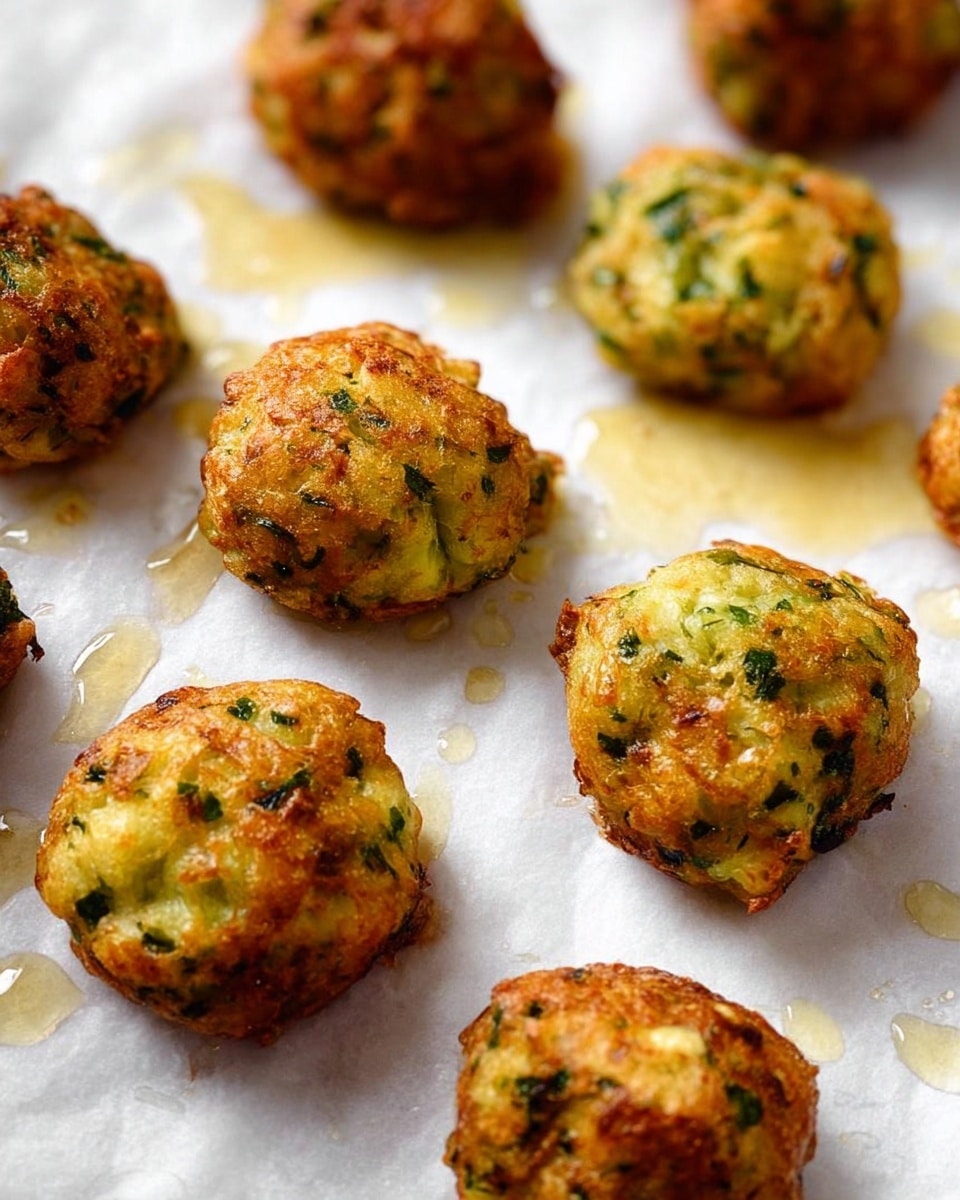 The image shows several small, golden-brown fritters with a rough texture, placed on white parchment paper on top of a white marbled surface. Each fritter is round and uneven, with a mix of green and light yellow colors visible inside, indicating chopped herbs or vegetables mixed into the batter. Some oily spots surround the fritters, giving a shiny look to the parchment. The fritters are arranged loosely with some in focus in the foreground and others fading softly in the background, creating depth. photo taken with an iphone --ar 4:5 --v 7