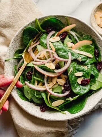Spinach Salad with Apples, Maple-Glazed Pecans, and Balsamic Dressing Recipe
