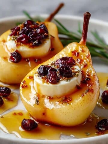 Honey-Roasted Pears with Mascarpone and Cranberry Drizzle Recipe