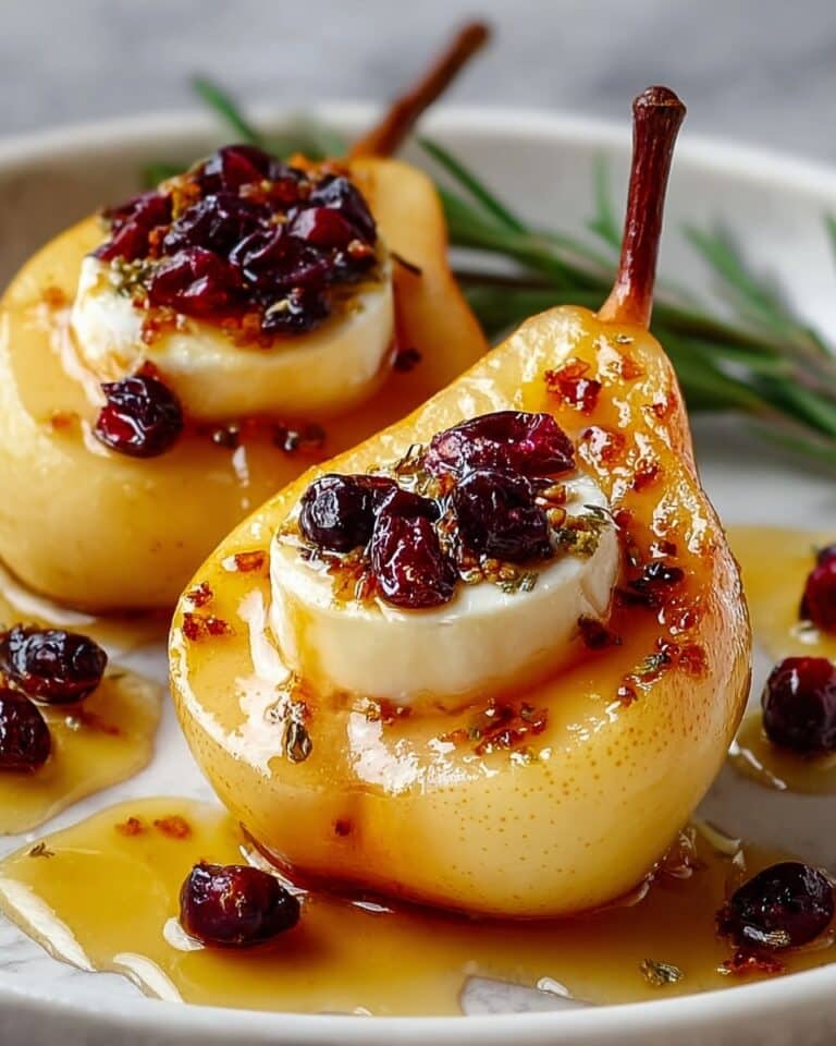 Honey-Roasted Pears with Mascarpone and Cranberry Drizzle Recipe