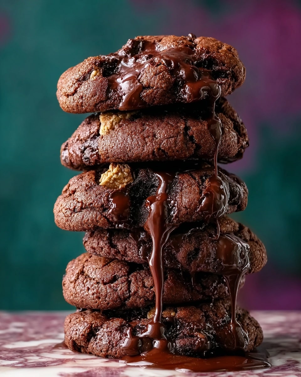 The image shows several round chocolate cookies with cracked, shiny tops and a slightly rough texture. Each cookie is a deep, rich brown color with small darker chocolate chunks scattered on the surface, contrasting with the cracks that reveal a softer inner texture. The cookies are placed directly on a white marbled surface, evenly spaced and filling the frame. The overall look is rustic and homemade with a shiny, slightly crispy top layer over a soft layer underneath. photo taken with an iphone --ar 4:5 --v 7