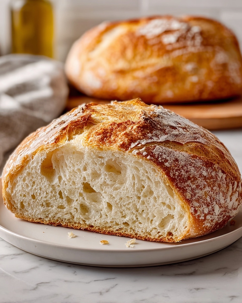 Several slices of rustic sourdough bread with a golden crust and an airy crumb, arranged on a white marbled surface.