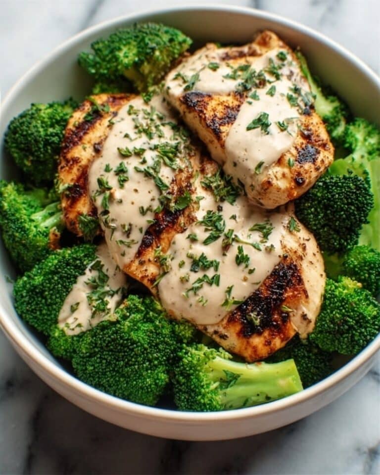 Grilled Chicken & Broccoli Bowls with Creamy Garlic Sauce Recipe