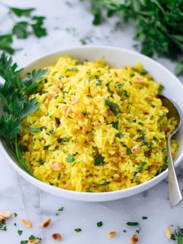 Mediterranean Yellow Rice with Toasted Pine Nuts Recipe