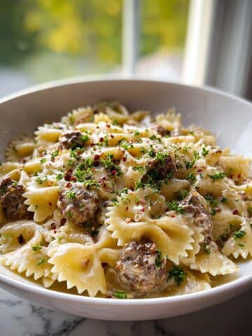 Zesty Cajun Cream Cheese Alfredo Bowties with Spiced Beef Recipe