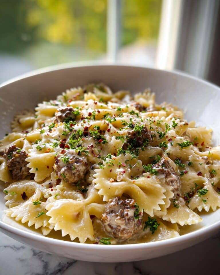 Zesty Cajun Cream Cheese Alfredo Bowties with Spiced Beef Recipe