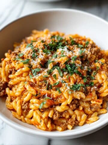 Ground Beef Orzo with Tomato Cream Sauce Recipe