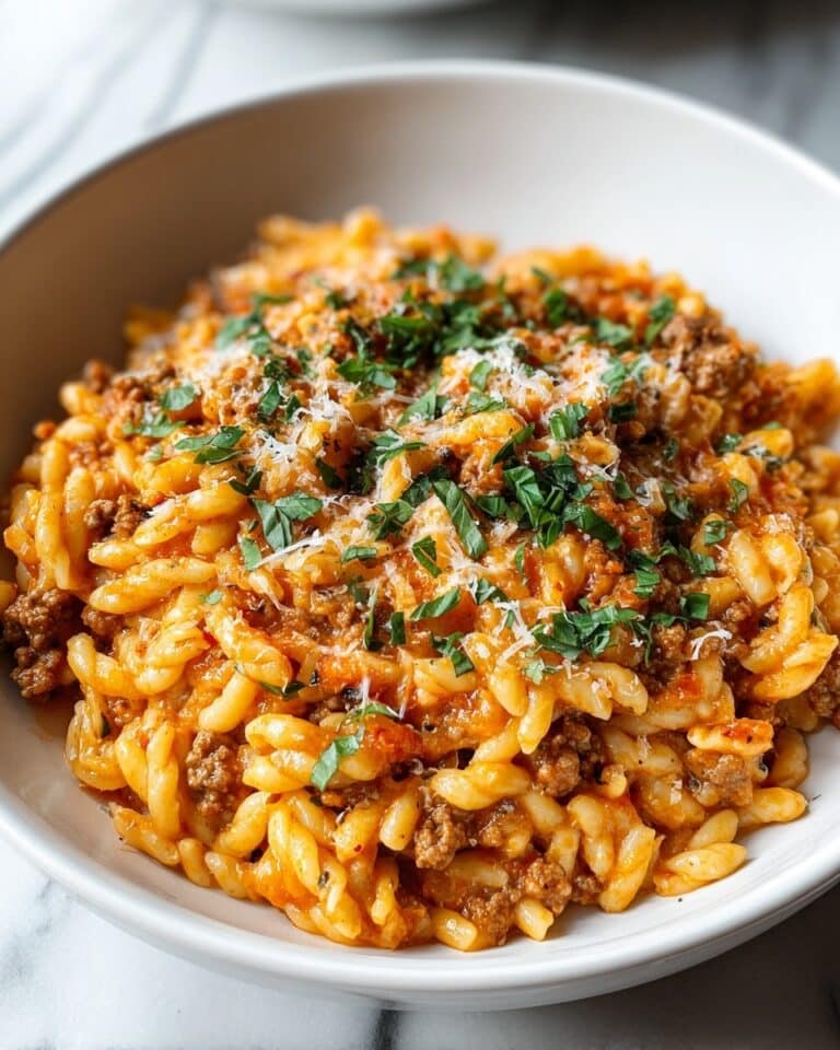 Ground Beef Orzo with Tomato Cream Sauce Recipe
