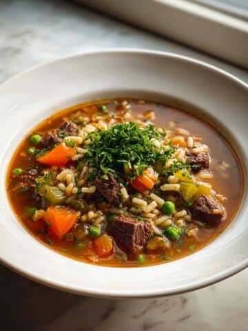 Hearty Beef and Orzo Soup with Fresh Garden Veggies Recipe