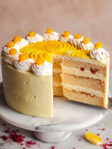 Mango Lassi Cake with Vanilla Cardamom Layers and Whipped Cream Frosting Recipe