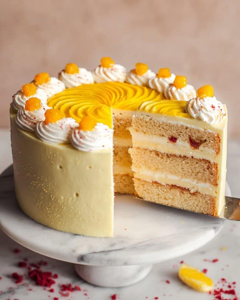 Mango Lassi Cake with Vanilla Cardamom Layers and Whipped Cream Frosting Recipe
