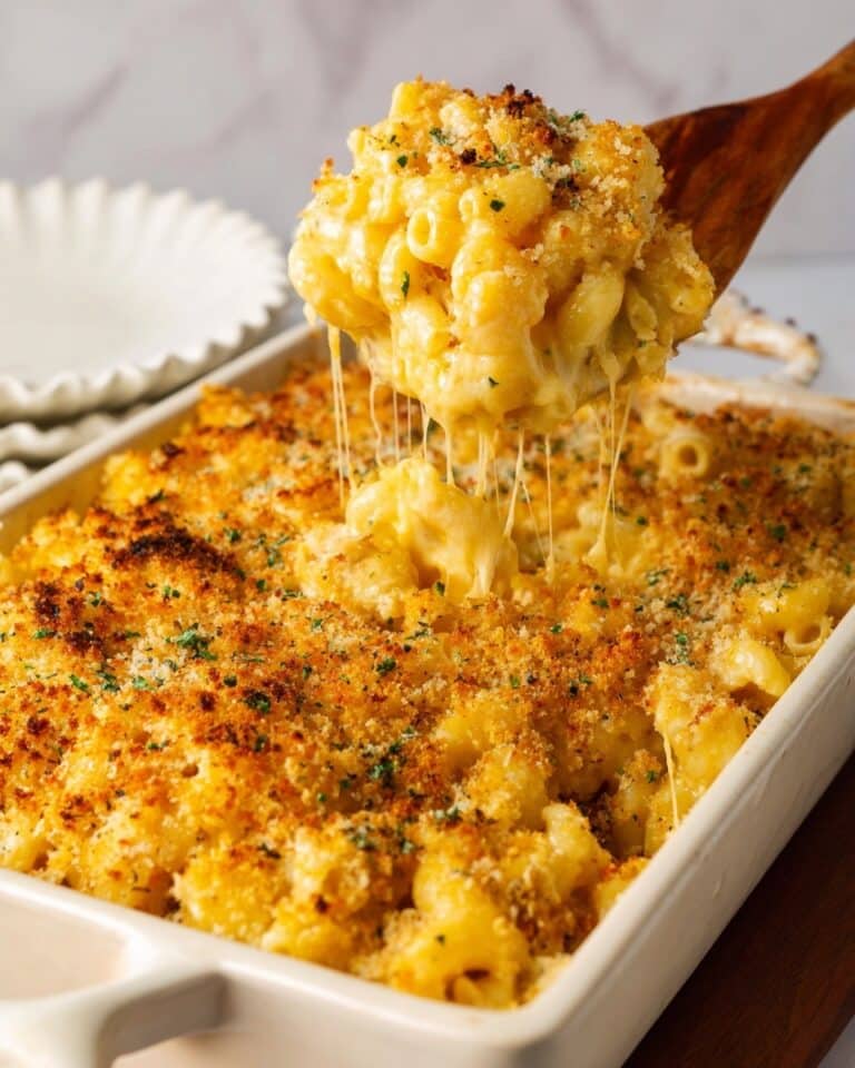 The Best Creamy Baked Mac and Cheese with Crispy Garlic Breadcrumb Topping Recipe