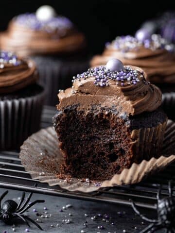 Black Velvet Cupcakes with Black Cocoa Buttercream and Halloween Sprinkles Recipe