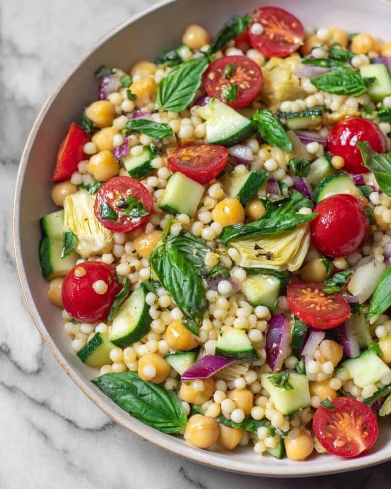 Mediterranean Couscous Salad with Chickpeas, Veggies, and Lemon-Dill Dressing Recipe