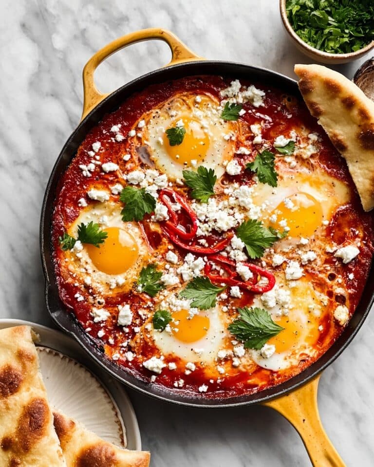 Spicy Shakshuka with Poached Eggs in Tomato and Pepper Sauce Recipe