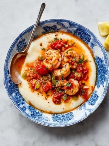 Shrimp and Cheddar Grits with Smoky Bacon and Tomato Sauce Recipe