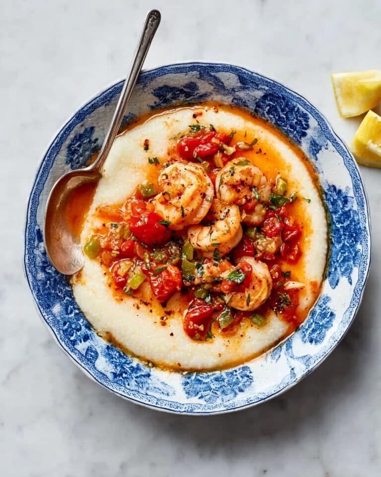 Shrimp and Cheddar Grits with Smoky Bacon and Tomato Sauce Recipe