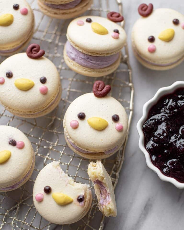 Kawaii Blueberry Cheesecake Chicken Macarons Recipe