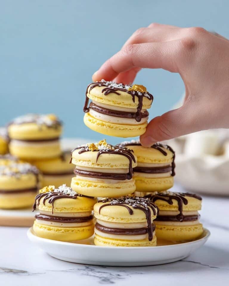 Decadent Millionaire Macarons with Caramel, Chocolate Ganache, and Crispy Shortbread Crumble Recipe
