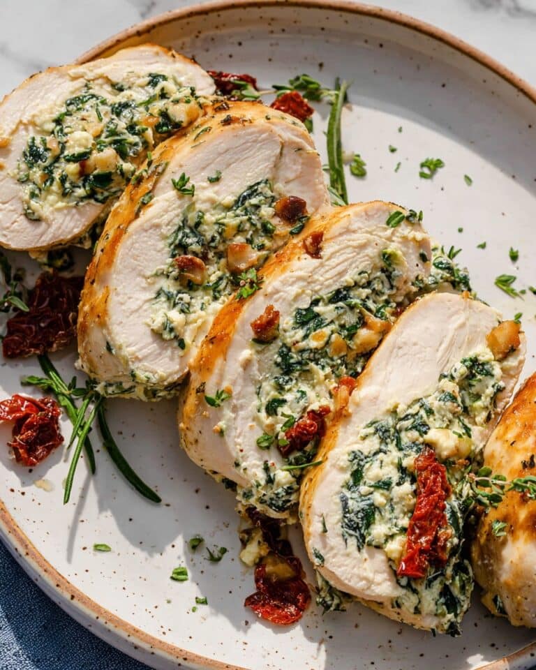 Spinach and Walnut Stuffed Chicken Breast with Sun-Dried Tomatoes and Cheese Recipe
