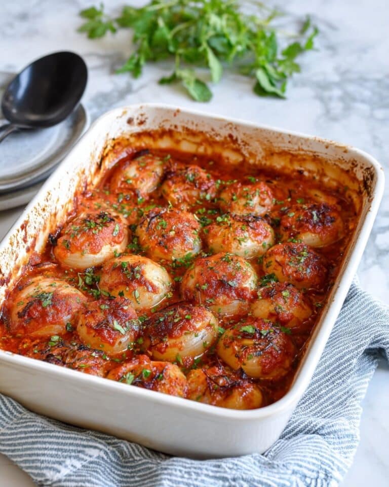 Vegan Greek Stuffed Onions with Mediterranean Veggies and Tomato Sauce Recipe