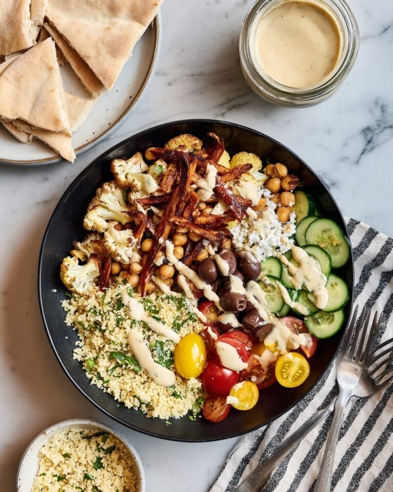 Sheet Pan Veggie Shawarma Bowls with Herbed Couscous and Lemon Tahini Recipe
